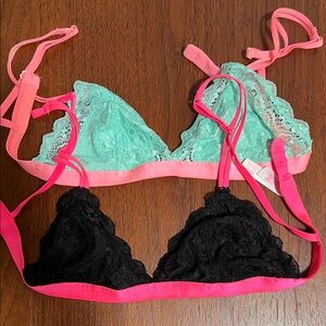 PINK Lace Triangle Bralette Set - Mint Green and Black